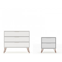 Manhattan Comfort 104GMC8 Rockefeller Mic Century- Modern Dresser and Nightstand with Drawers- Set of 2 in Off White